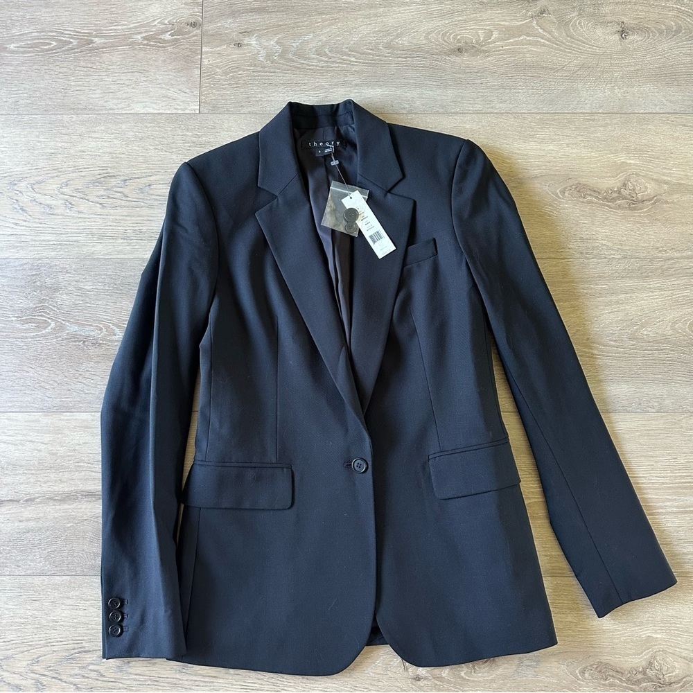 New Theory Wool Black Blazer Jacket Sz 0 Org. $475.00